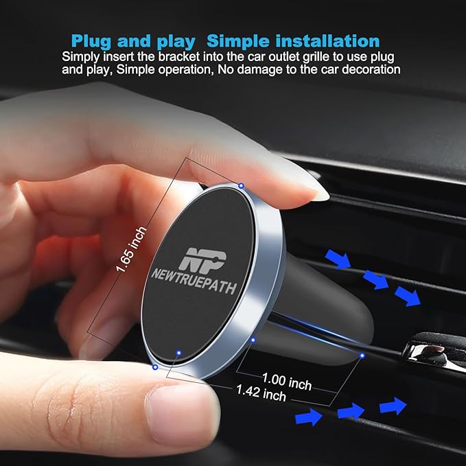 Ultra-Strong Aluminum Magnetic Phone Holder for Car [2-Pack] – Universal Air Vent Mount with 4 Metal Plates, Compatible with iPhone 16 Pro/15,14,13, Samsung, iPad & mini Tablets(Gray