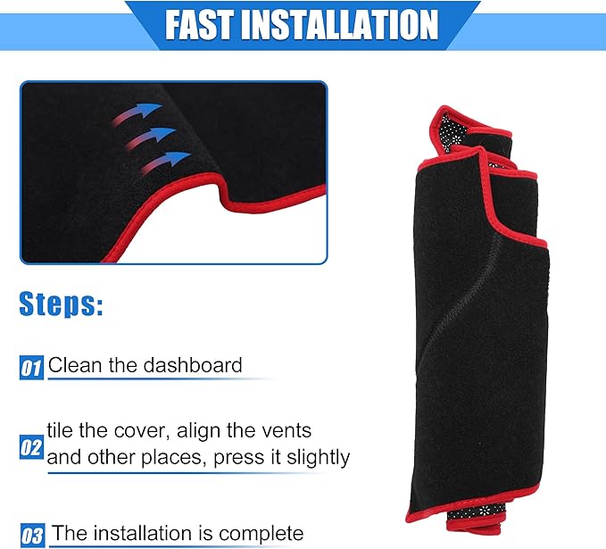 Car Dashboard Cover Compatible for Toyota RAV4 2001-2012, Protective Polyester Black Red Center Console Interior Trim Dash Cover Mat Pad