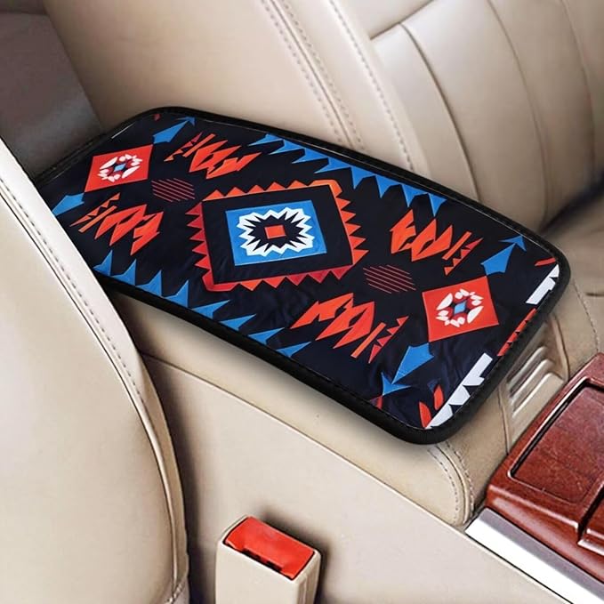 Center Console Cover for Car SUV Truck Van Sedans Western Abstract Armrest Cover Geometry Ethnic Arm Rest Covering Navajo Southwest Console Cushion Pad