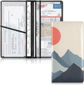 Qilmy Simple Sun Mountain Car Registration and Insurance Holder PU Leather Vehicle Document Wallet Glove Box Organizer with Clear PVC Card Slots for Driver License ID Cards