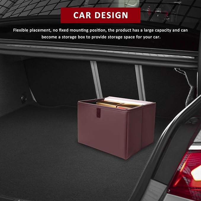 Car Trash Bin, Foldable Leather Auto Rubbish Can with Reinforced Bottom & Trash Bags, Waterproof Hanging Garbage Can Backseat Storage Box for Most Vehicles, Car Accessories (Brown)