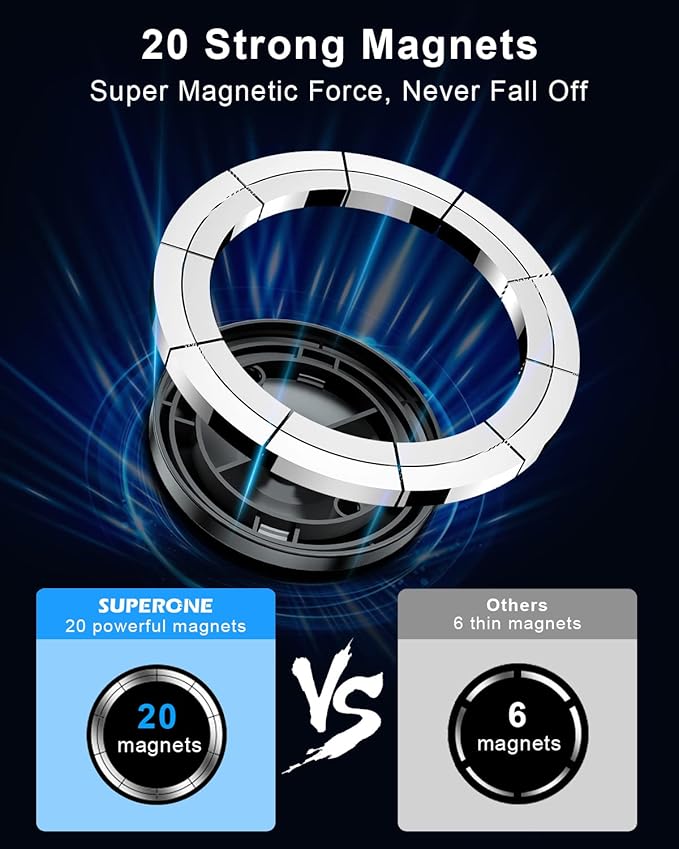 SUPERONE for MagSafe Car Cup Holder Phone Mount, [20 Strongest Magnets] Adjustable Gooseneck Cup Phone Holder for Car Compatible with iPhone 17 16 15 14 13 12 Series MagSafe Case & All Phone