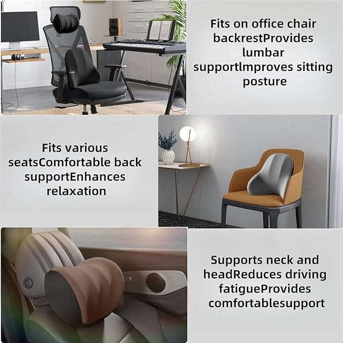 Car Headrest Lumbar Support Cushion for Honda Civic 2025-2016 LX/Sport/EX-L/Hybrid,Ergonomic Seat Headrest Cushion for Neck Back Pain Relief Memory Foam Breathable Removable Cover for Office Chair Car