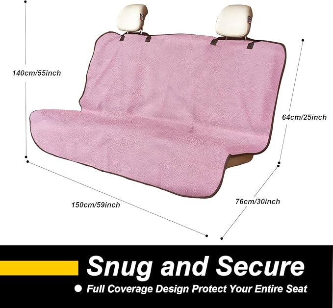 LoyaGour Back Seat Cover for Car Trucks Van SUV,Waterproof Rear Bench Towel Seat Covers for Dogs and Kids,Automotive Backseat Protector (Pink)