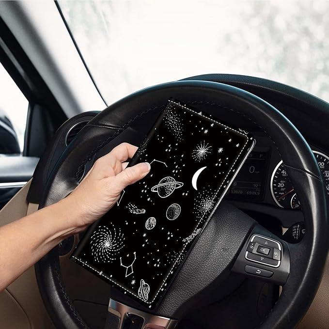 Mxfdegf Car Registration and Insurance Holder, Leather Car Glove Box Organizer, Cool Car Accessories for ID, Driver's License Cards & Essential Document, business cards, Men&Women,Moon Spaceship