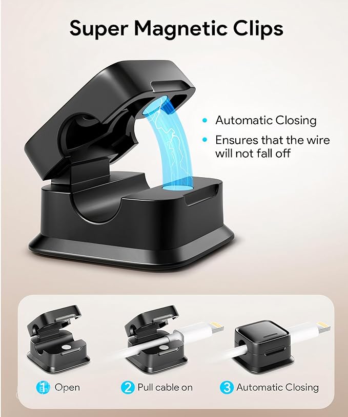 6 Pack Magnetic Cord Holder,Cord Organizer cratation Strong Adhesive Desk Cable Management,Magnetic Cable Clips Organize Phone Charging Cable Wire Holder Neatly for Home,Office,Car,Nightstand.