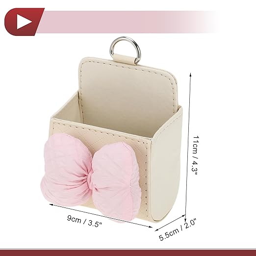 1 Pcs Car Trash Can Hanging Trash Bin 3.5" Length 2.0" Width 4.3" Height Pink Beige Faux Leather