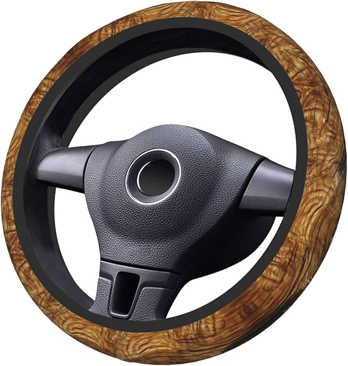 Wood Grain Print Steering Wheel Cover, Non-Slip Breathable Neoprene Steering Wheel Covers, Car Accessories Universal 15 Inch Fit Auto, Suvs, Truck