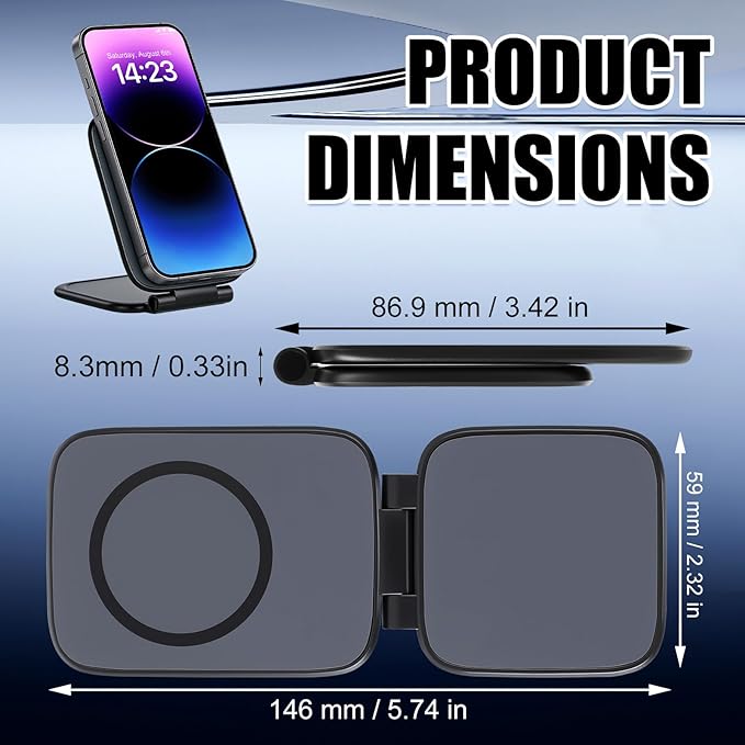 Ultra-Thin Foldable Magnetic Car Phone Mount,Ultrathin Adjustable Magnetic Phone Holder,New Portable Dual Sided Magnetic Phone Holder for Car,Fit for All Phone,Laptop,Gym