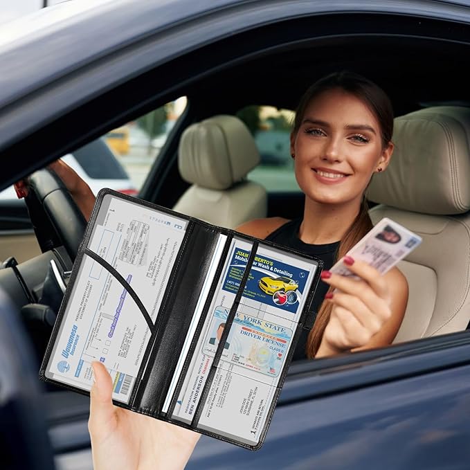 Tudguiloae Car Registration and Insurance Card Holder, Trunk Document Holder Organizer, Essential Vehicle Glove Box Organizer PU Leather Wallet for Driver,Vintage Dragonfly