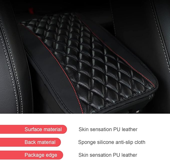 Car Center Console Cover, Leather Armrest Seat Cover Protector, Universal Waterproof Armrest Pad, Car Decoration Accessories, Fit for Most Cars, Vehicles, SUVs (Black)