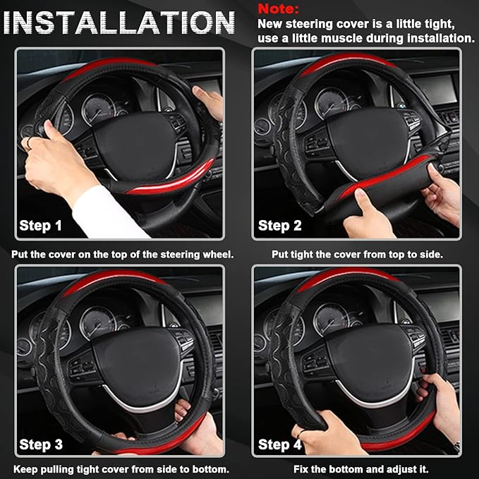 GIANT PANDA Steering Wheel Cover for Toyota, Auto Car Steering Wheel Cover for Toyota Highlander Rav4 Corolla Camry,Standard Size - Red