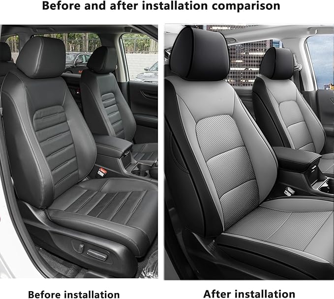 HKZ Fit CRV Car Seat Covers Full Set for Honda CR-V 2012 2013 2014 CRV LX;EX;EX-L Model - Leather (Black+Gray)