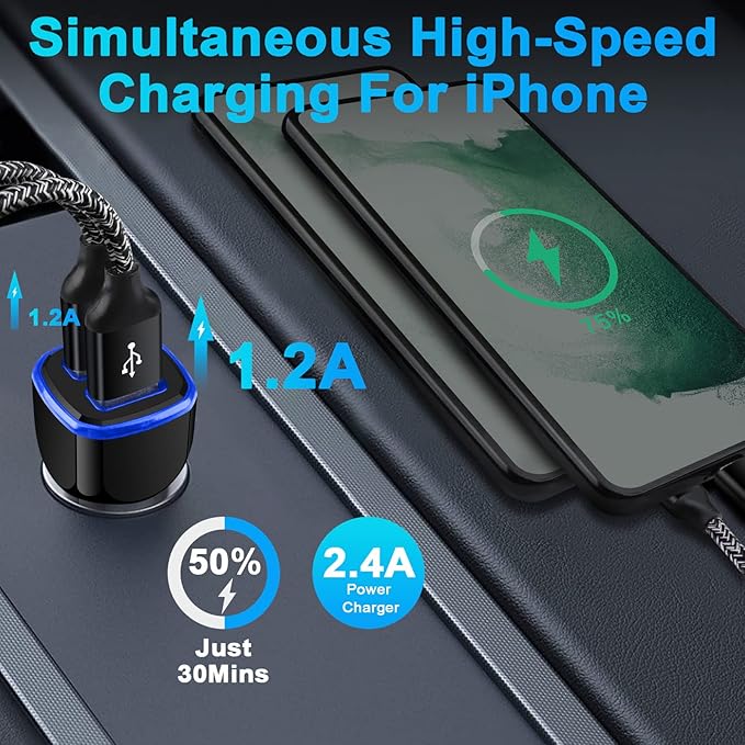 Car Charger iPhone, 5Pack 2.4A 12V USB Adapter Car Cigarette Lighter USB Charger Car Plug for iPhone 17 16e 16 15 14 13 12 11 SE XR XS X 8 7 6,Samsung Galaxy S25 S24 S23 S22 S21 S10 S9,Android,Kindle