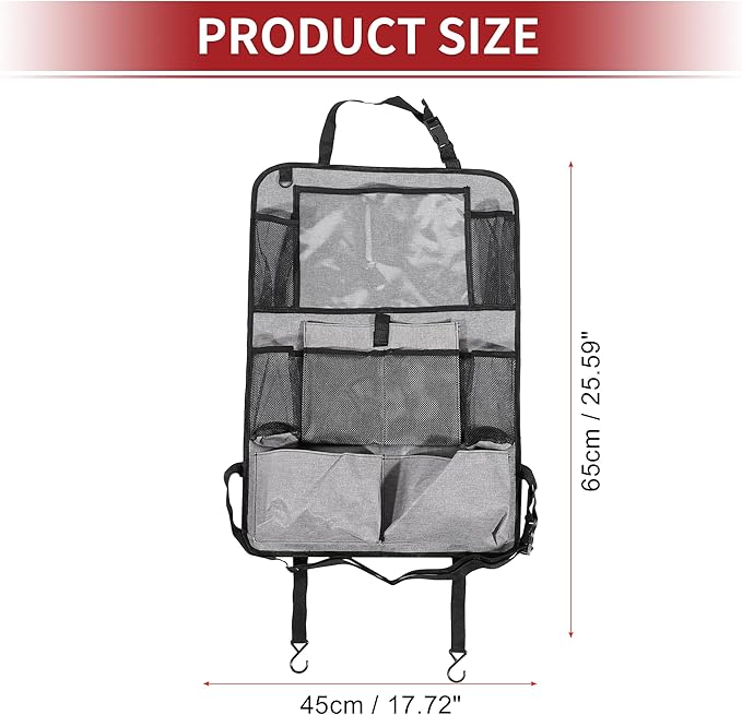 ACROPIX Car Back Seat Organizer Backseat Kick Mat Protector with Touch Screen Tablet Holder 7 Pockets Storage Bag Oxford Cloth Gray - Pack of 2