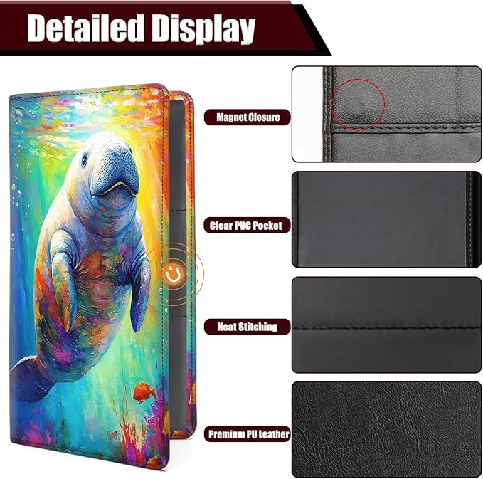 Car Document Holder with Magnetic Shut, Car Registration and Insurance Card Holder, Vehicle Glove Box Organizer Documents, Driver License, Auto Paperwork Organizer Wallet, Colorful Seal In The Seabed