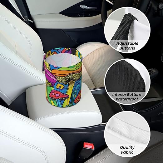 Colorful Psychedelic Mushrooms Car Trash Can Garbage Cans Foldable,Cute Hanging Car Organizer and Storage Bag Leak Proof, Auto Back Seat Trash Bin Universal for Truck, SUV, Outdoor Travel
