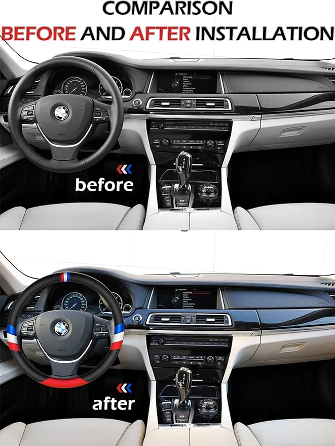 Nappa Leather Car Steering Wheel Cove Sports Protector Non-Slip Leather Steering Wheel 15 Inch Universal Red, White, Blue, Black