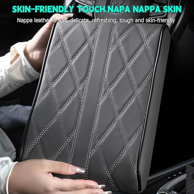 Mandark Car Center Console Cover, Soft Leather Memory Foam Automotive Armrest Seat Box Cushion Pad, Waterproof Comforable Vehicle Arm Rest Mat Accessories, Universal for RV, SUV, Truck (Gray)