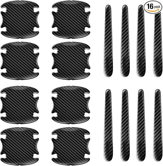 16PCS Car Door Handle Cup Scratch Protector Set, Waterproof Car Door Bowl Sticker Protector Film, Anti-Scratch Car Paint Cover Guard Pad Universal for Most Cars, SUVs (Carbon Fiber)