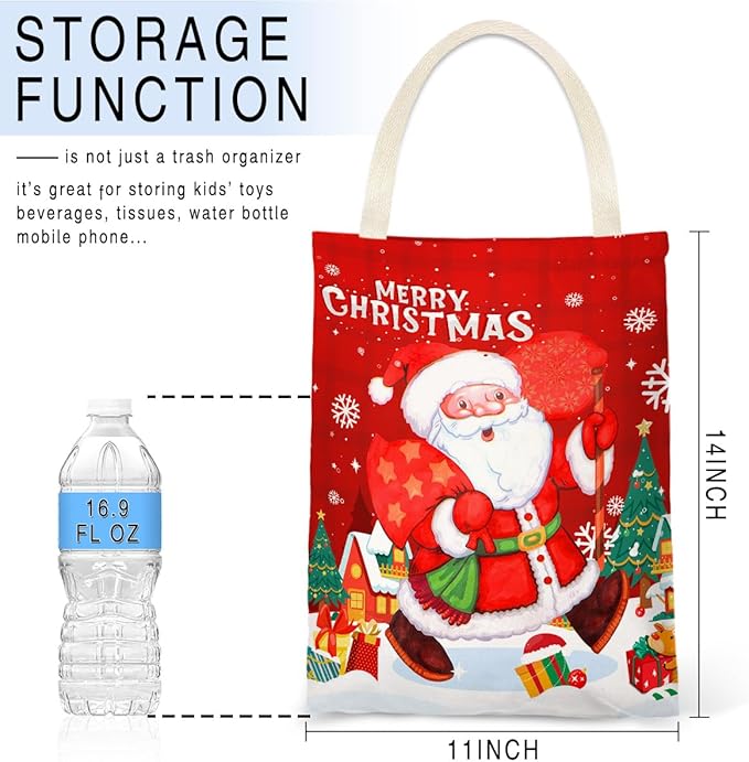 IRADA Car Trash Bag Hanging No Snap Small Garbage Bag for Car Back Seat Cute Printed One-Handed Strap Trash Bags Car Accessories-Xmas Decor Christmas Santa Claus Car Trash Bags