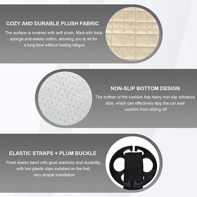 Car Seat Cushion, Soft Plush Auto Seat Cover with Non-Slip Silicone Bottom & Storage Pocket, Universal Breathable Vehicle Seat Cushion Pad for Car Truck SUV, Car Accessories (Beige)