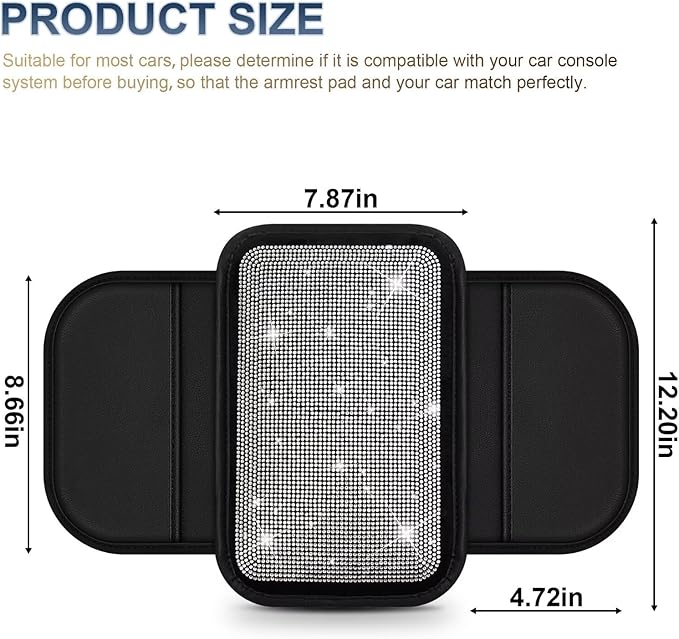 YORKNEIC Center Console Cover Fit for Model Y Bling Car Armrest Cover Crystal Rhinestone Armrest Cushion for Car Console with 2 Storage Bags - Diamond Armrest Cover