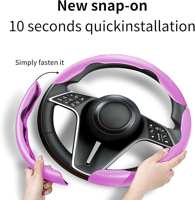 LevChall Carbon Fiber Steering Wheel Cover, 3-Piece Set Anti-Skid Comfortable Grip Segmented Butterfly Design, Easy Snap-On Installation Universal Fit 99% Cars, Pink