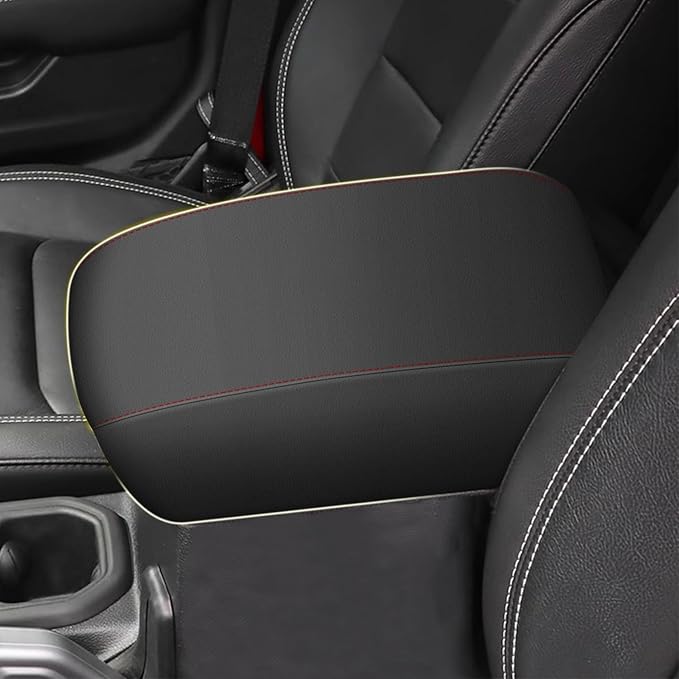 AOMSAZTO Console Cover for 2018-2026 Jeep Wrangler JL/Gladiator JT Armrest Covers for Wrangler JL Leather Black Keyhole