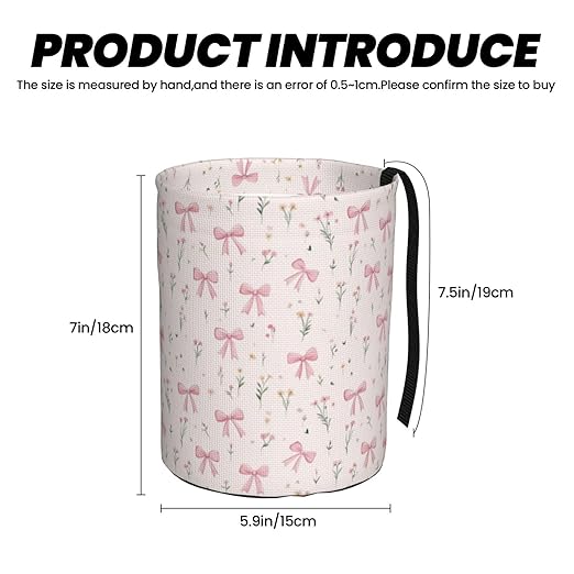 Pink Bow Floral Car Trash Can Leak-Proof Waterproof Hanging Trash Bin Collapsible Garbage Can for Car Accessories Travelling Camping