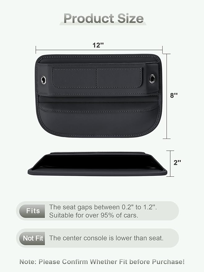 Owntow Universal Fit Premium Leather Car Seat Gap Filler Organizer, Center Console Organizer with Card Slots for Car Suv Truck (Black, 1 Pack)