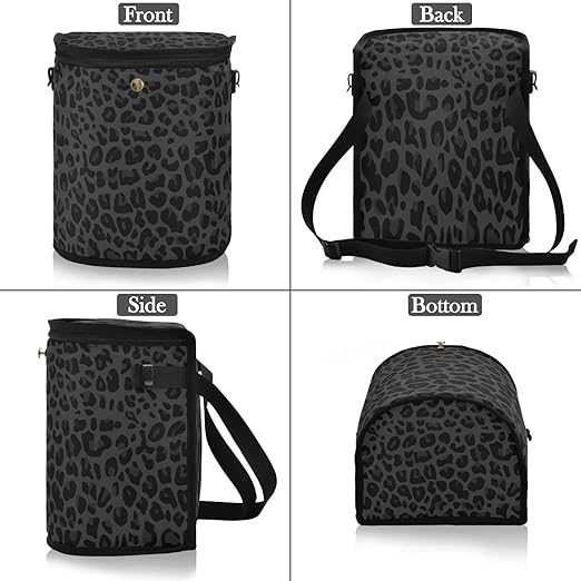 Black Leopard Car Trash Can African Animal Skin Print Car Garbage Bag with Lid Hanging Waterproof Leak Proof Vehicle Storage Bin