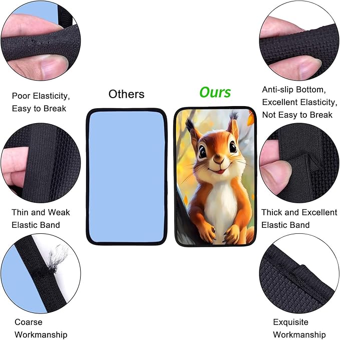 JANENFNA Car Armrest Cover Pads Universal Fashion Cute Auto Center Console Armrest Cover Pad with 2PCS Car Coasters Soft Waterproof Car Armrest Seat Protector for Women,Cute Squirrel