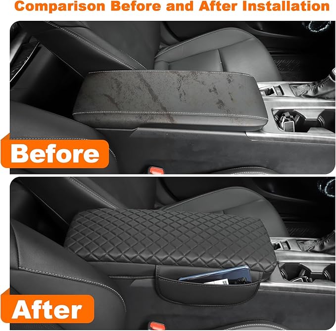 Center Console Armrest Cover for Toyota Camry 2025 2026 Accessories Arm Rest Pad Console Cushion Lid Middle Console Protector Black Leather with Pockets