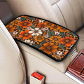 Brown Floral Center Console Cover Boho Hippie Daisy Cute Armrest Covers Soft Cozy Protector Interior Middle Console Lid Cover Pad Leopard Vintage Arm Rest Covers