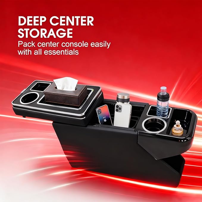 YURSENJIE Truck Center Console Organizer Between Seat for Minivans, SUVs, Middle Van Bench Organizer for Floor Between The Back Seat Console 18 Wheelers with Sliding Lid Design