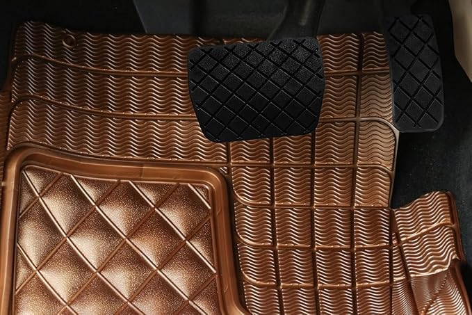 Universal Trim-to-Fit Car Floor Mats for Cars Trucks SUVs Rubber Non-Slip Waterproof All Weather Protection Floor Liner-Gold