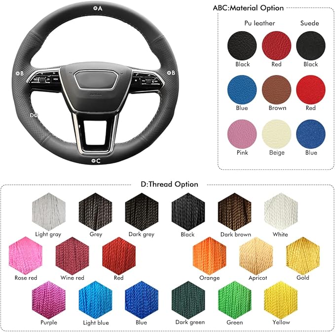 MEWANT DIY Hand Stitch on Artificial Leather Steering Wheel Wrap for Audi A6 A6 Allroad A7 RS 6 Avant RS 7 S6 A7