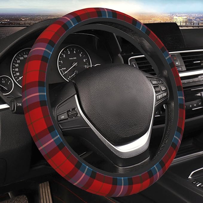 Thickened Elastic Steering Wheel Cover, Baillie of Polkemett Red Tartan Ultra, Soft, Breathable, Fit for Cars, SUVs, Trucks, Stylish Comfortable Grip