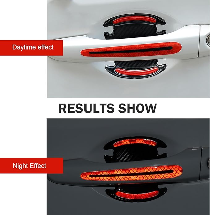 8PCS 3D Carbon Fiber Car Door Handle Protector Sticker, Universal Auto Door Handle Anti Scratch Cover Guard, Car Outdoor Safety Reflective Strips, Paint Guard Protective Films(Red)