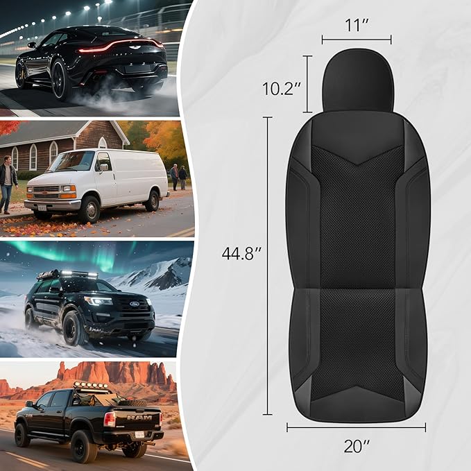 PIC AUTO Car Seat Cover, Super Breathable Mesh Front Seat Cover for Cars, Black Leather Seat Covers, Universal Fit, Durable, Airbag Compatible, Suitable for SUVs, Trucks, Sedans, and Vehicles