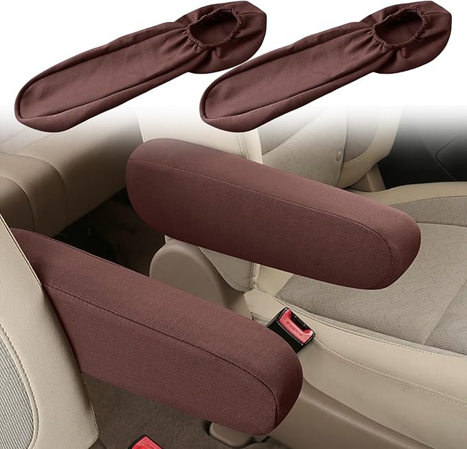 Smeyta 2PC Car Front Seat Armrest Covers,Seat Arm Rest Cover,Flat Cloth Fabric Armrest Cover,Replacement Car Front Seat Armrest Cover(Coffee,1Pair)