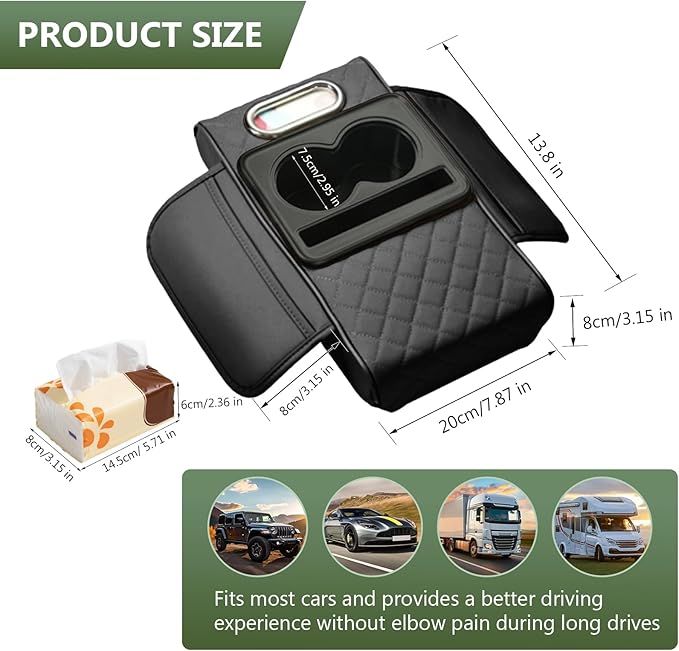 Multifunctional Car Armrest Cushion,5-in-1 Car Center Console Cover,Arm Rest Cover for Car,Car Armrest Storage Box, Car Accessories Center Console Organizers for Most Cars (Style A)