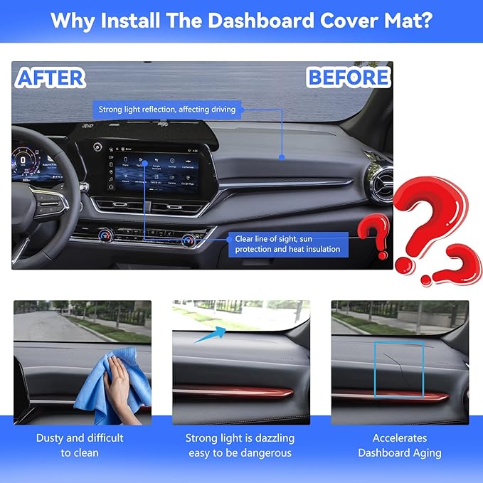 Dashboard Cover for 2025 2026 Chevy Chevrolet Equinox (Not for EV), Non-Slip Dashboard Protector & Sunshield, UV-Blocking, Anti-Glare Dash Mat Pad