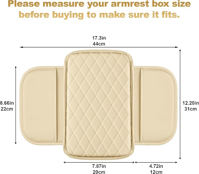 Center Console Cover for TSX: Armrest Cover for Car with 2 Storage Bags - Scratch & Wear Resistant & Waterproof Leather Console Cover,Anti-Scratch Auto Armrest Pad Accessory （Beige