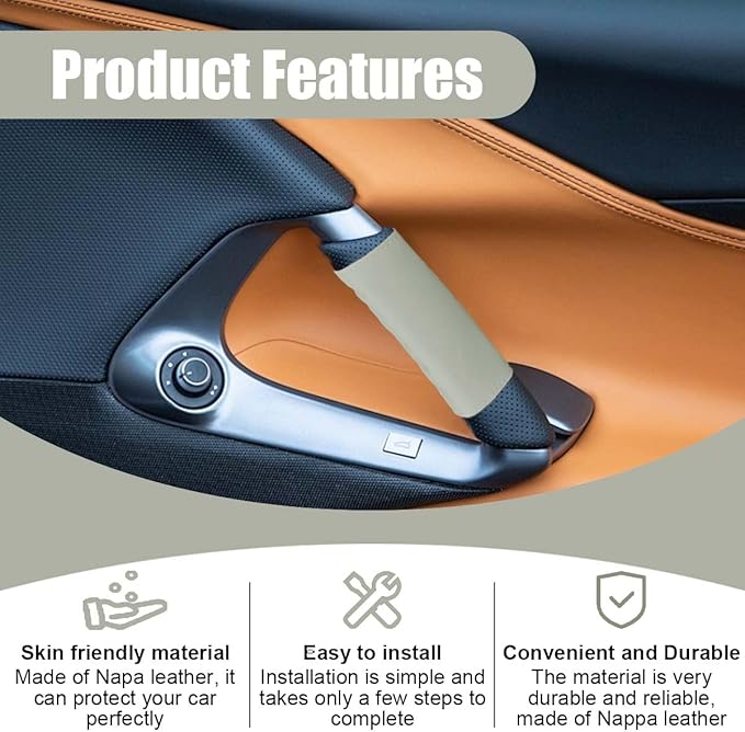 2PCS Car Grab Handle Cover, Anti-Scratch Auto Inner Front Rear Door Pull Handle Cover, PU Leather Door Grip Gloves Protector Auto Interior Decoration Accessories for Car, Truck, SUV (Grey)