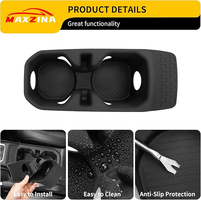Maxzina Cup Holder Compatible with 2018-2026 Jeep Gladiator JT & Wrangler JL JLU 4XE Insert Center Console Cup Holder Soft Silicone Black Bottle Holder Interior Decoration 2025 Gladiator Accessories