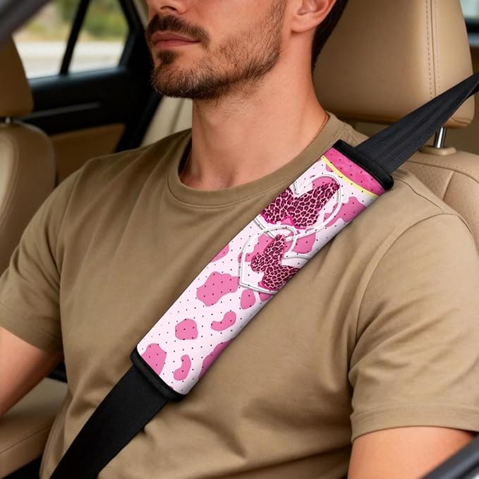 Psesaysky Pink Cow Butterfly Car Seat Cover Set of 5, Breathable Front Seat Protectors for Vehicles with 2 Seat Belt Covers and 1 Console Pad, Gifts for Women Men