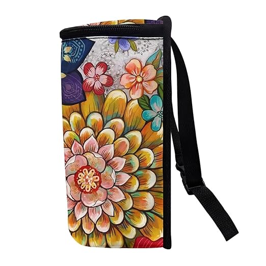 Talayituse Boho Flower Print Car Trash Can with Lid, Leak Proof Auto Trash Bag Hanging Vehicle Garbage Can Multipurpose Storage Container for Back Seat Road Trip