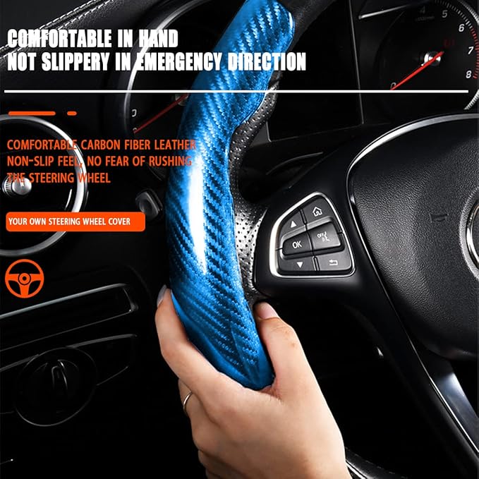 Steering Wheel Cover, 2PCS Segmented Steering Wheel Protector, Carbon Fiber Anti-Slip and Durable Car Accessory, Universal Fit for Most Cars，SUVs (Carbon Fiber Light Blue)